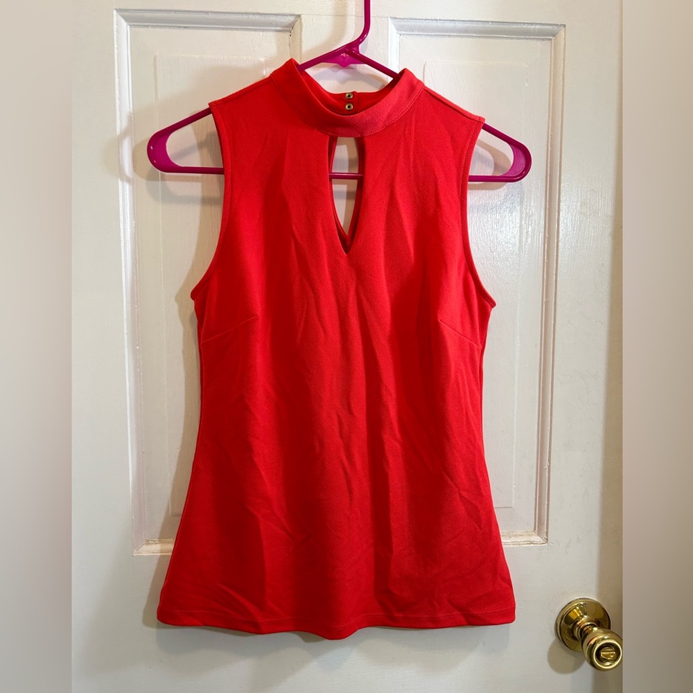 New York & Company Hot Pink Sleeveless Tank Top with Mandarin Collar